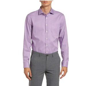 Nordstrom Mens 16 34-35 Non Iron Traditional Fit Button Down Shirt Purple Cotton